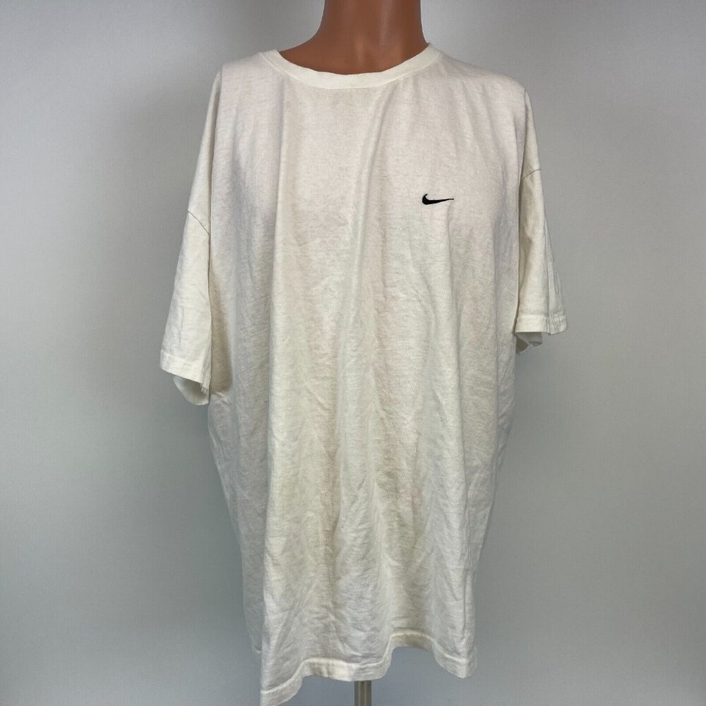 Vintage Nike Basic T Shirt Mens Size 2XL White Embroidered Swoosh Logo Y2K - Picture 2 of 4